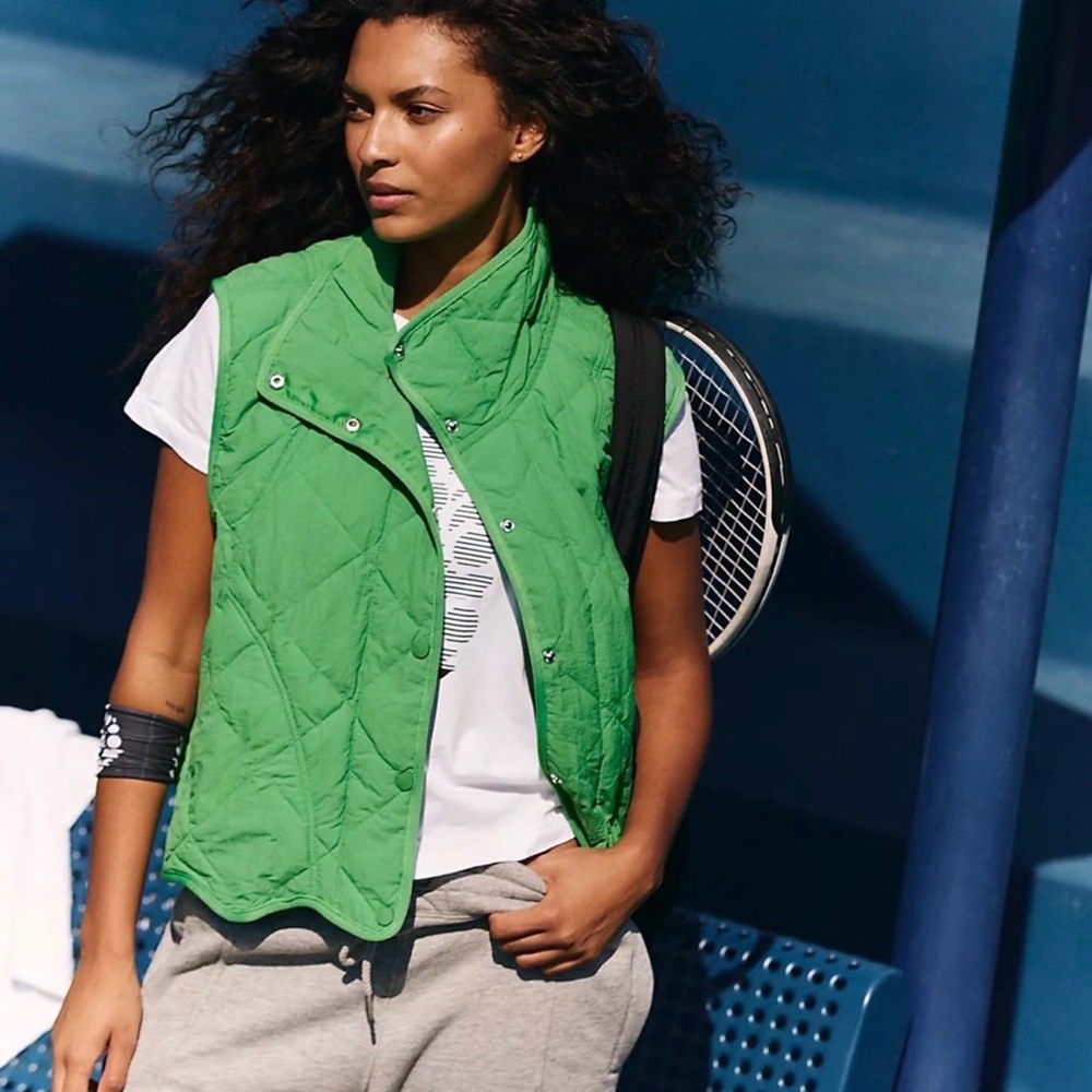 Free People Green Quilted Vest